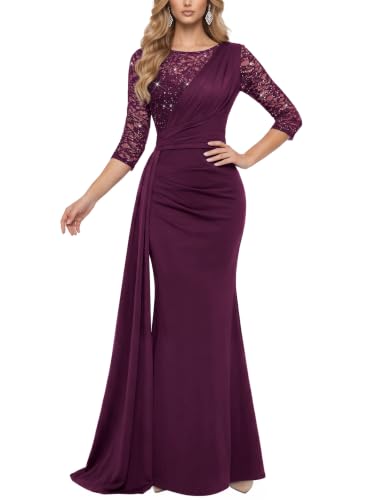 Miusol Women's Classy Sequin Lace Satin Formal Evening Party Maxi Dress