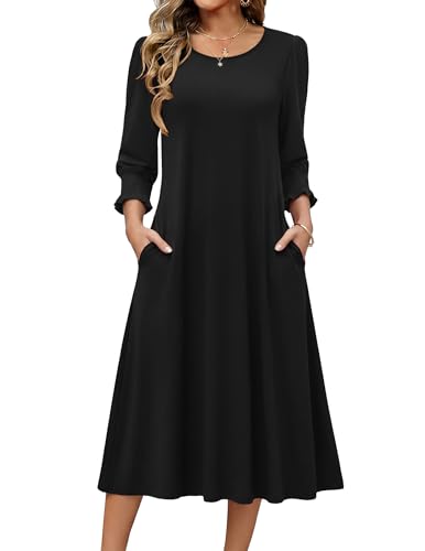 Zeagoo Black Dresses for Women Plus Size Dresses Summer Dress with Pockets A Line Sun Dress Loose Fit Midi Dresses Black XXL