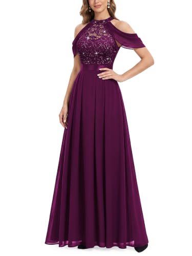 Miusol Women's Classic Lace Sequin Contrast Chiffon Bridesmaid Maxi Dress