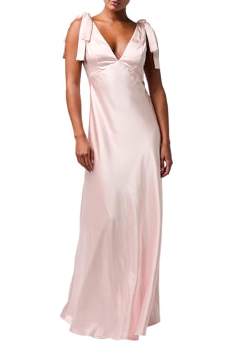 Lulus Henrietta Tie Strap Maxi Dress, Baby Pink, Medium