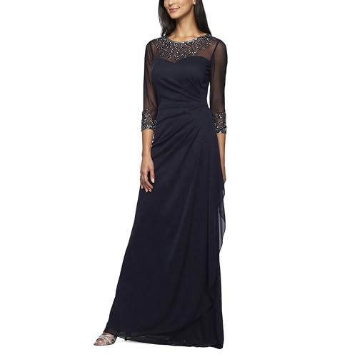 Alex Evenings Womens Long A-Line Sweetheart Neck Dress (Petite and Regular Sizes), Dark Navy, 10
