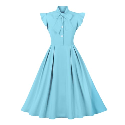 Women Vintage 1950s Dress Retro Rockabilly Cocktail Party Dresses Blue S