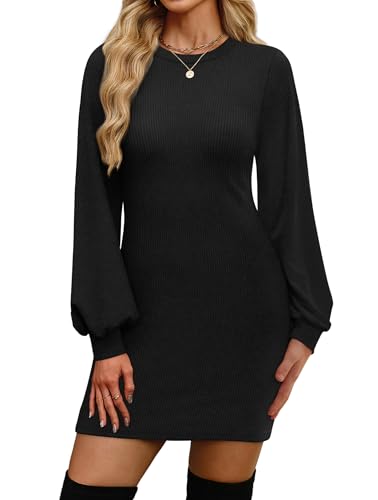 OFEEFAN Fall Dresses for Women 2026 Early Fashion Clothing Long Sleeve Work Sweater Dresses Italian Winter School Outfits for Teachers Casual Black M