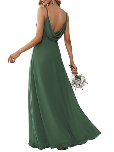Ever-Pretty Women's Chiffon Backless Summer Bridesmaid Wedding Guest Dress | Cowl Back, Formal Dresses for Women, A-Line, Evening Dress, Spaghetti Strap, Eucalyptus, US16