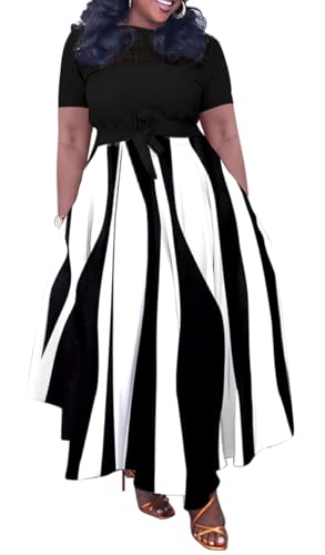 BFFBABY Plus Size Dress A Line Dresses for Women Summer Long Dresses with Sleeve Casual Belted