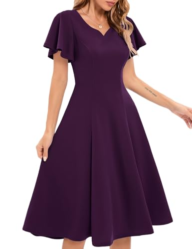 1950s Tea Party Length Dress for Women Dressy Formal A Line Purple Dress,L | A line Sweetheart Neck Evening Gown Dresses Vestidos Elegantes De Mujer New Years Midi Dress for Teens Classy Church Dress