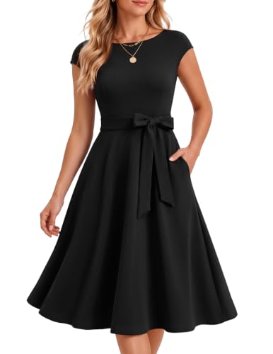 Cocktail Dress for Women, Formal Wedding Guest Church 1950s Dresses Black M