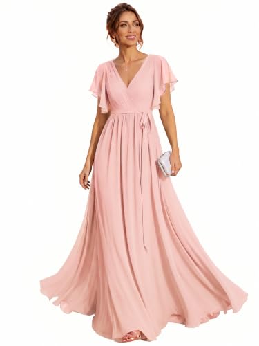 Ever-Pretty Women's Chiffon V-Neck Bridesmaid Dresses Maxi Formal Dress