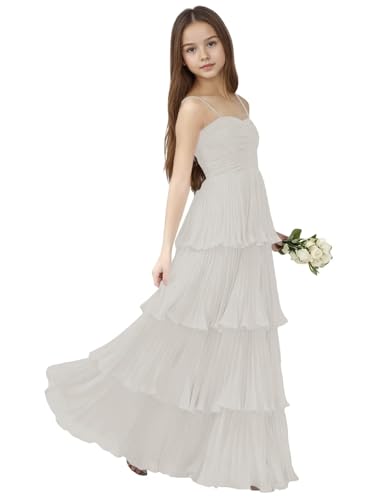 Gnleyane Tiered Junior Bridesmaid Dresses for Teens Ivory Chiffon Jr Bridesmaid Dresses for Girls A-Line Girls Princess Dresses Size 10