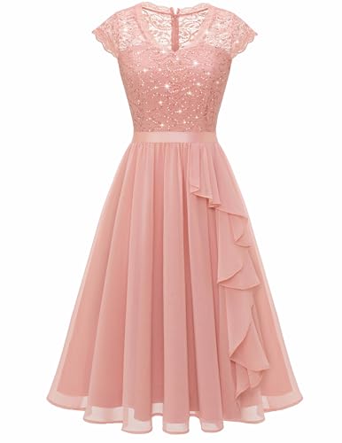 Wedtrend Floral Sparkly Juniors Bridesmaid Dress with Short Sleeves Blush S