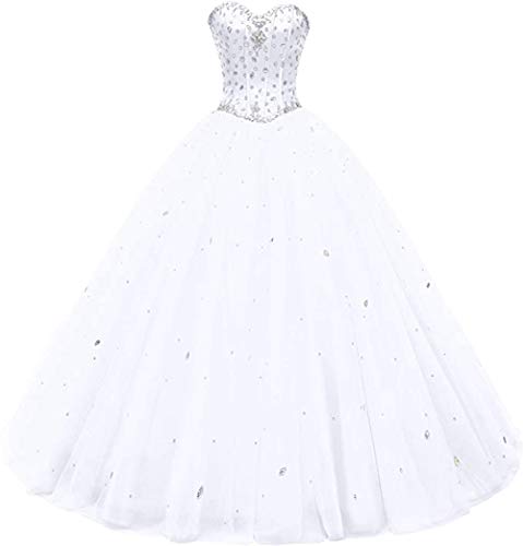 Likedpage Women's Sweetheart Ball Gown Tulle Quinceanera Dresses Prom Dress (US4, White) … …