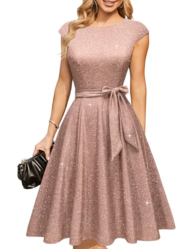Women's Cocktail Sparkly Sequin Formal Party Dress Glitter Purple Pink M