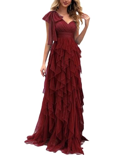 VOUIAO Women Prom Wedding Guest Bridesmaid Dress Formal Gown Wine red S