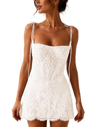 Boho Lace Short Wedding Dress Tie Strap Corset Mini Bridal Gown White US02