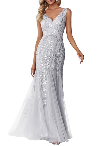 Ever-Pretty Women's Sequin Mermaid Double V-Neck Sleeveless Formal Dress
