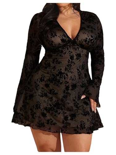 BEAUDRM Women's Plus Size Fall Mini Dress Cocktail Going Out Dresses Black