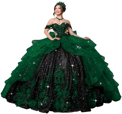 Mauuwy Shiny Green Gothic Quinceanera Dress with 3D Flowers Size 14