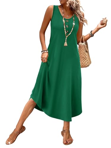 WIHOLL Summer Dresses for Women Sleeveless Button Front Henley Tank Dress Beach Vacation Clothes Casual Spring Midi Dresses for Women 2026 Sundresses Flowy Maxi Sun Dress Green M