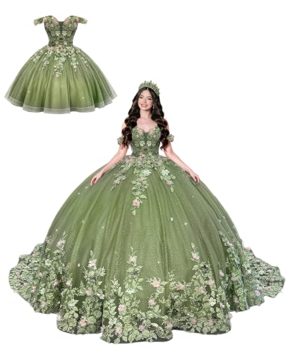 Zhangyo Sage 3D Flowers Tulle Quinceañera Dresses for Sweet 15 Size 12