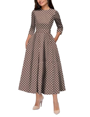 Simple Flavor Women's Vintage Dress 3/4 Sleeve O-Neck Party Cocktail Dress(3323BR,M)