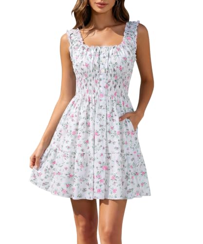 Women's Summer Casual Sleeveless Floral Print Scoop Neckline Mini Dress