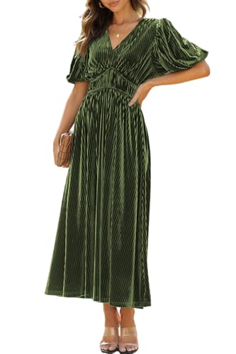 Maxigerui Velvet Maxi Dress Fall Formal Wedding Guest Dress Army Green M