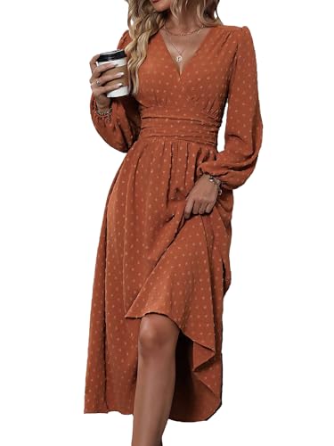 JurHevty Womens Long Sleeve Dresses Maxi Wedding Guest Dresses Orange