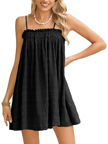 MakeMeChic Women's Babydoll Dress Sleeveless Swing Shirred Mini Dresses