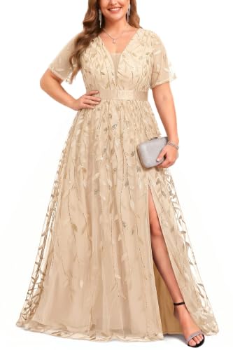Plus Size Mother of Bride Dress Champagne Formal Wedding Guest Gown