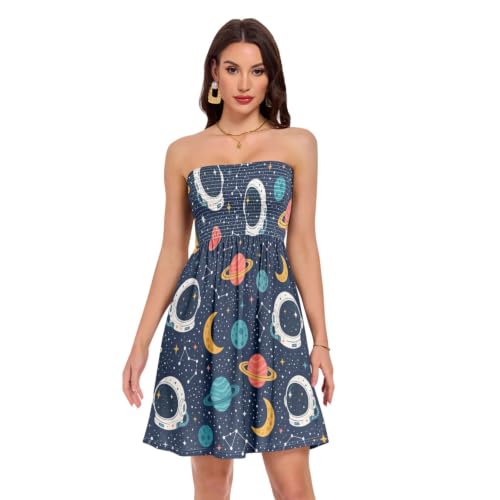 Emelivor Stars Moon Womens Strapless Casual Dresses Outfits for Travel