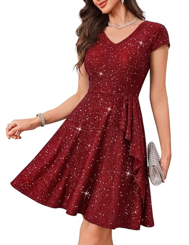 Wedtrend Womens Cocktail Dress Sparkly Short A-line Ruffled Burgundy Prom Dress, Elegant Wedding Guest Outfit Perfect for Formal Cocktail & Homecoming Occasions WTS0212CPBurgundyS