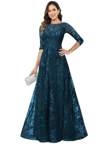 Djkvmd Elegant Mother of The Bride Dresses Petite Peacock A Line Scoop Illusion Wedding Guest Dress Size6