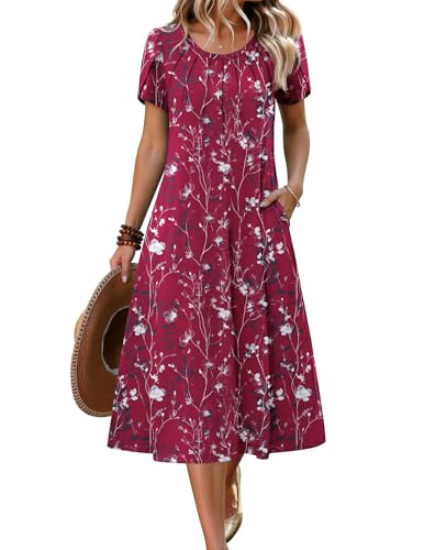 Zeagoo Floral Dresses for Women Long Casual Dresses Ladies Short Sleeve Summer Dress 2026 Travel Vaction Dress, Purple Red Floral S