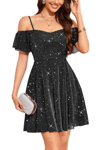 IHOT Homecoming Dresses for Teens Short Aline Black Sparkly Party Dress
