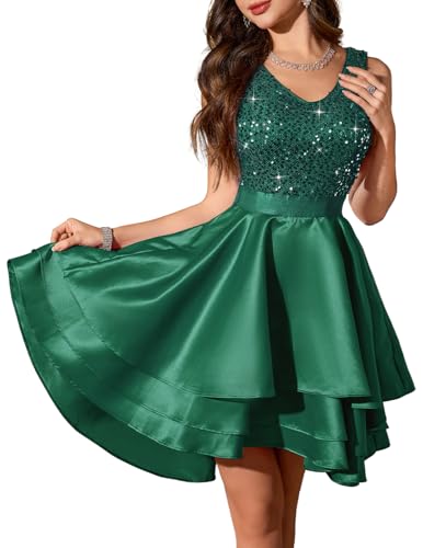 Meetjen Women's Homecoming Dresses for Teens Sparkly Formal DarkGreen M