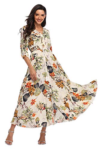 Women Summer Dresses Maxi Dress Casual 2026 Bohemian, ApricotFloral -1XL