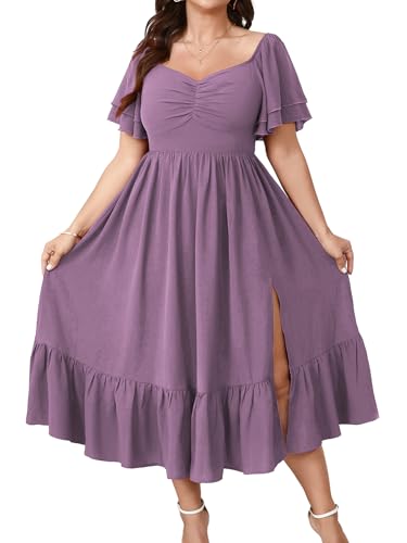 SCOMCHIC Womens Plus Size Wedding Guest Cocktail Dresses Violet Purple