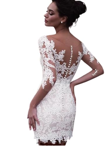 Short Wedding Dresses for Bride 2026 A Line Lace Appliques Corset Appliques Long Sleeves Tulle White Mini Bridal Gowns for Bride