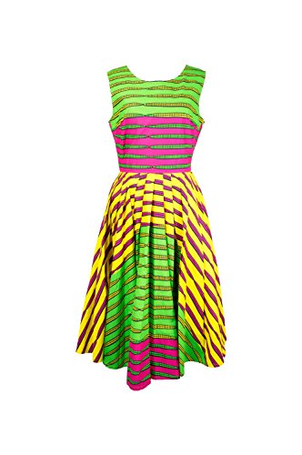 G & T Brand Makeda Unique Sleeveless Vintage Tea Dress Medium Multicolored