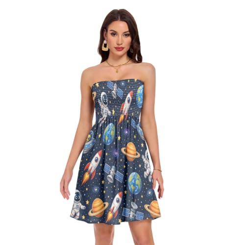 Emelivor Planet Star Womens Strapless Casual Dresses Outfits for Travel