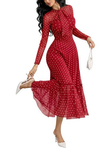 GothDark Red Polka Dot Dress for Women Red Large Fits US Size 8 to 10