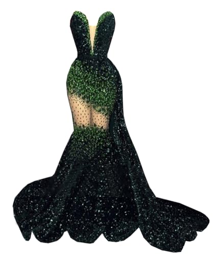 Ikerenwedding Sparkly Prom Dress Rhinestone Sequin Pageant Celebrity Gala Mermaid Evening Party Dress Green