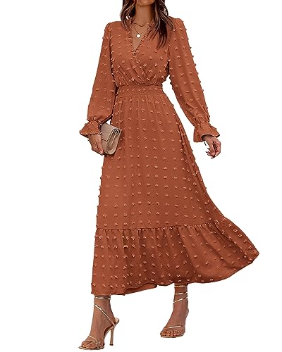 BTFBM Women Fall Maxi Dresses 2026 Swiss Dots Wedding Guest Dress Orange
