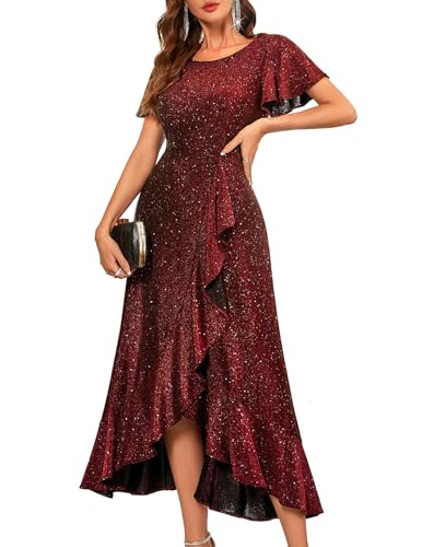 BeryLove Womens Semi Formal Dresses for Women Shiny Prom Gown Burgundy L