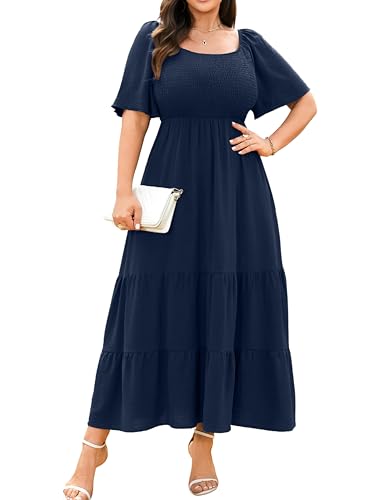 Plus Size Dresses for Curvy Women Summer Wedding Guest Dress Navy Blue 2XL