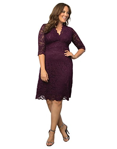 Kiyonna Women's Plus Size Scalloped Boudoir Midi Lace Sheath Dress for Cocktail Party, Wedding Guest, Mother of the Bride/Groom, Plum Purple Size 4X (26-28)