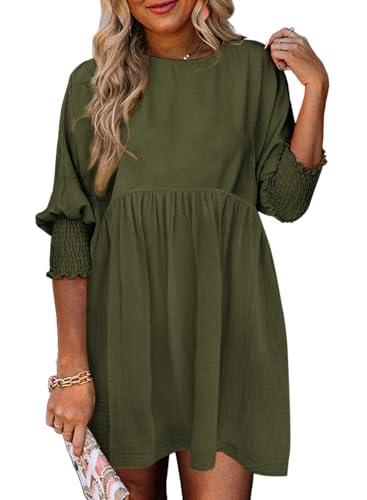 Dokotoo Summer Dresses for Women Casual Cute Babydoll Dress Olive Green M