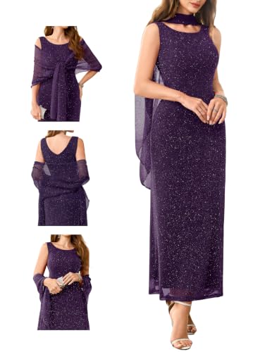 Wedtrend Bodycon Sequin Dress with Shawl Maxi Sequin Party Dress Purples