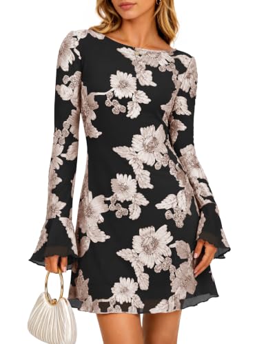 ZESICA Women's 2026 Fall Wedding Guest Cocktail Mini Dress Black S