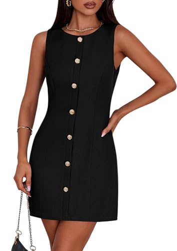 PRETTYGARDEN Women Business Casual Cocktail Work Short Dress,Black,M